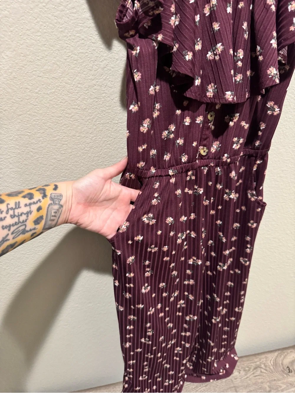 Justice Girls Burgundy Floral Jumpsuit